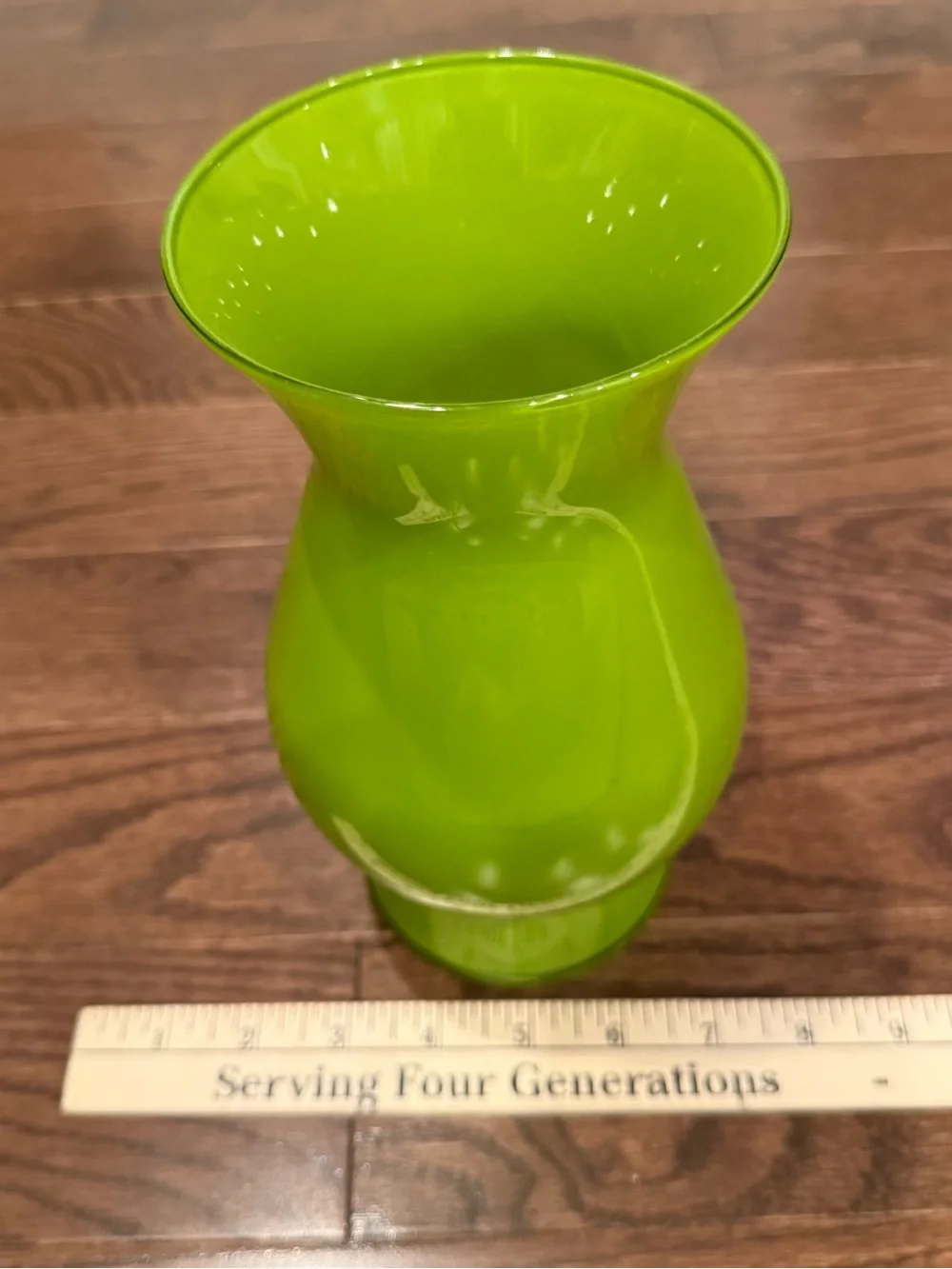 Vibrant Green Curved Glass Vase 9”-